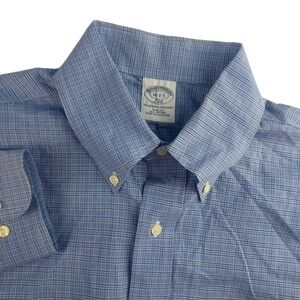 Brooks Brothers 346 Button Down Shirt Men 16 2/3 Blue Plaid Slim Fit Long Sleeve